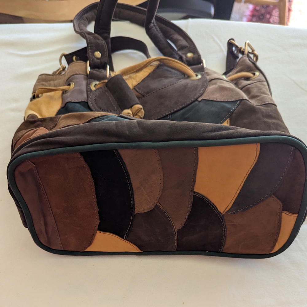 Brown Leather Patchwork, Shoulder Two Handles Pur… - image 3